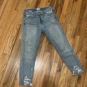 agolde distressed cropped denim pants 3/4
